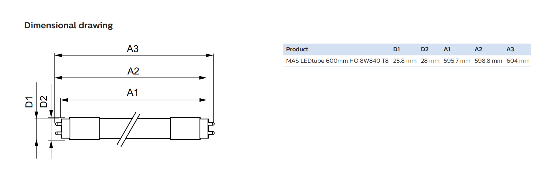 PHILIPS T8 LED TUBE 600MM 4000K 